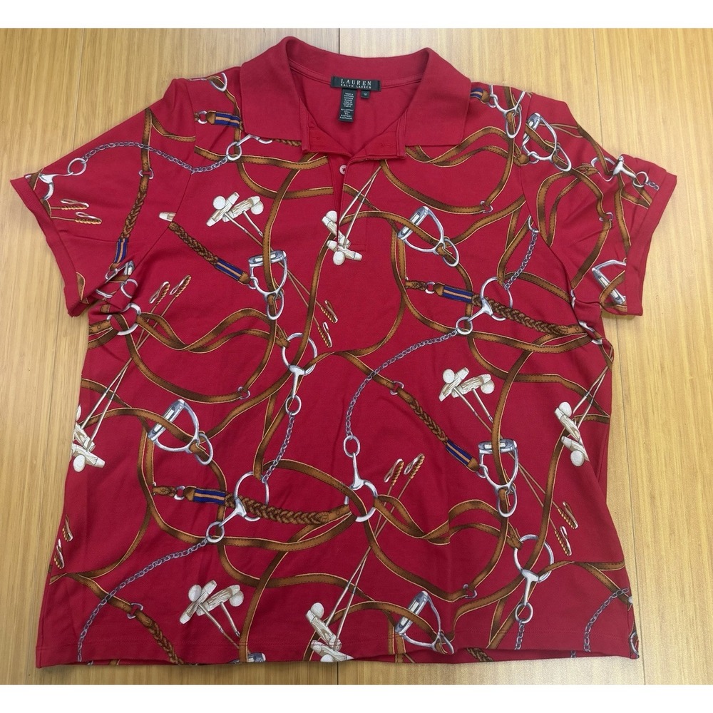 All Over Print Shirt RARE VTG 90s Lauren RALPH LAUREN Horse Polo Rugby Size 1X